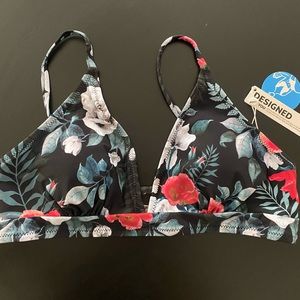 Red Floral V-neck Bikini Top